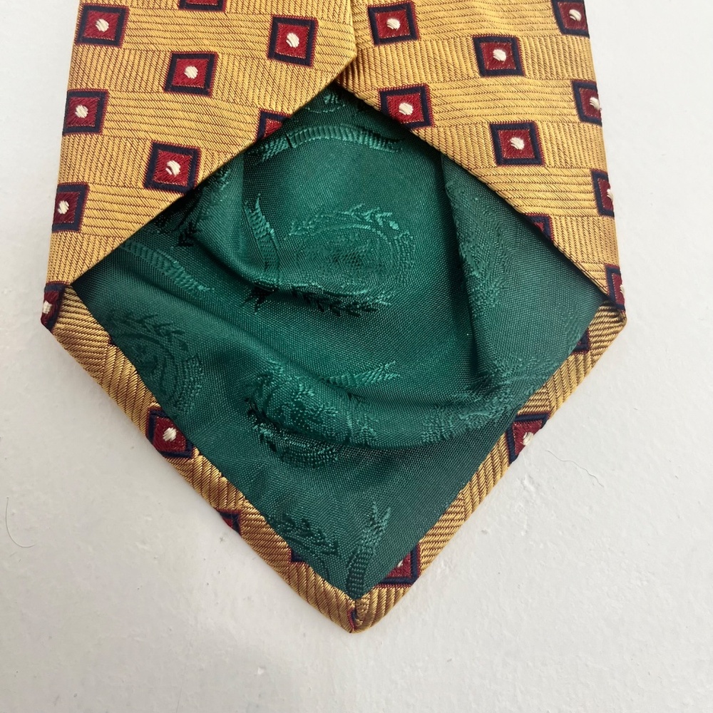 Vintage Tommy Hilfiger Tie 2-Tone Gold Navy Red Blocks 100% Silk USA 58"x3.75" - Picture 5 of 8